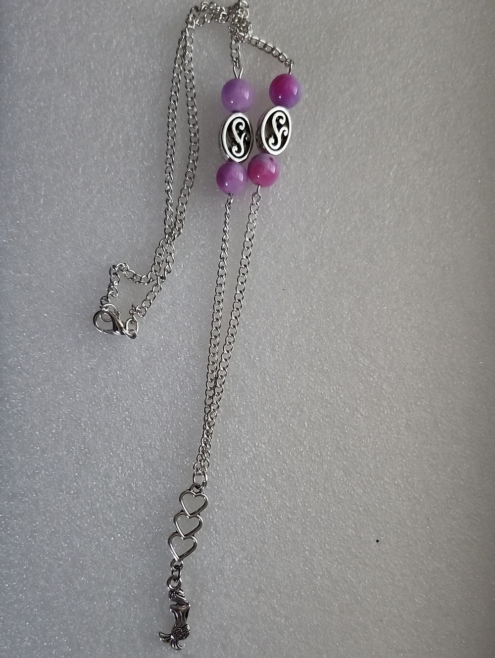 Silver Heart & Purple Bead Necklace